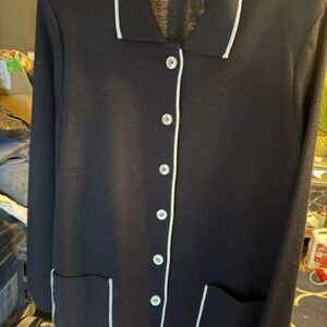 Elegant Dark Navy blue sweater and light blue trim